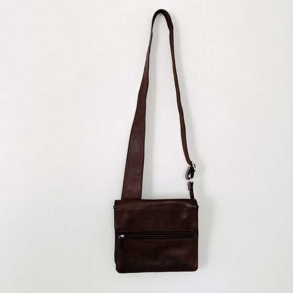 VTG Fossil Dark Brown Leather Messenger Bag Unisex Boho Casual Street Coastal - Picture 5 of 8